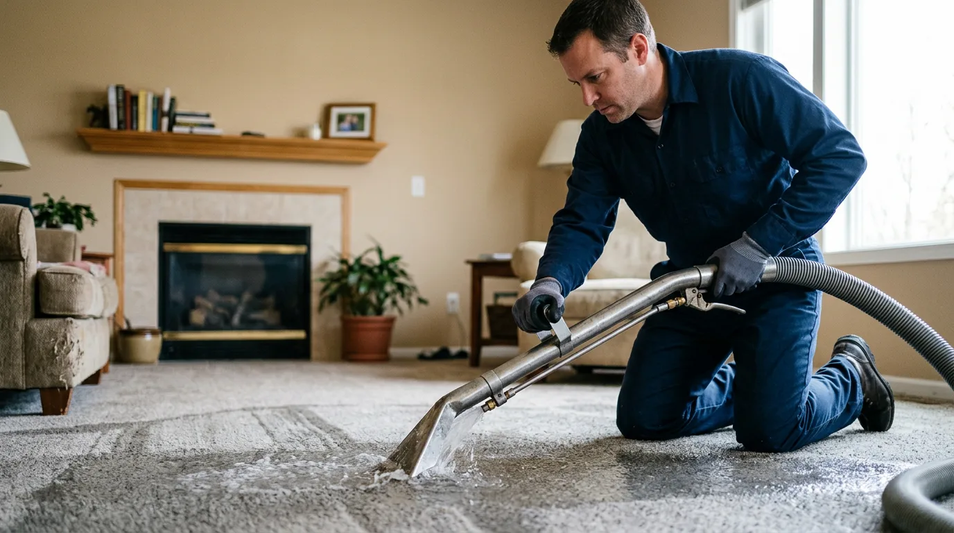 Water damage restoration technician working near Walcott, IA